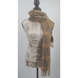 Vintage Brown & Beige Cashmere Houndstooth scarf Muffler made in England